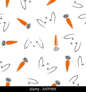 Seamless baby pattern with rabbits and carrots. Vector doodle bunny illustration Stock Vector