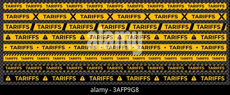 Tariff Warning Tape Set in Yellow and Black with Various Styles on Transparent Background. Perfect for Trade and Border Conflict Concepts. Vector Stock Vector