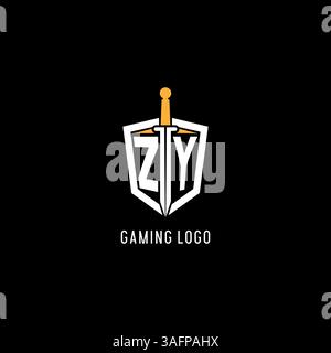 Letter ZY logo with shield and sword design inspiration vector graphic Stock Vector