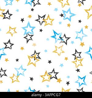 Seamless Stars pattern. Vector background with blue and golden stars Stock Vector