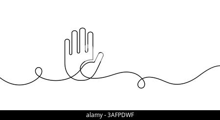Hand line. Hand drawn art oneline icon. Stop symbol continuous one line drawing. Hand draw main sketch. Single lineart. Palm outline. Black silhouette Stock Vector