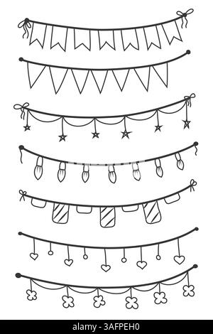 Set of hand drawn doodle garlands and flags in various festive designs Stock Vector