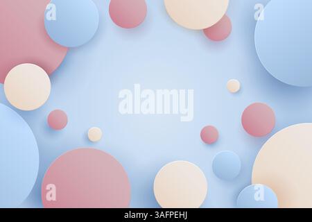 Minimalistic abstract background with layered pastel colored circles on a soft blue gradient. Stock Vector