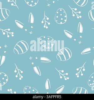 Happy Easter doodle print with doodle bunny and eggs. Vector seamless pattern Stock Vector