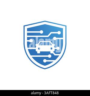Digital Car Shield logo. Secure Auto Tech. Stock Vector