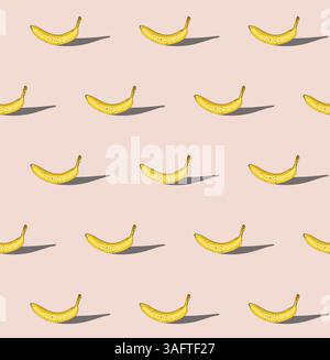 Seamless pattern of bananas on pastel background. Creative concept. Vector illustration Stock Vector