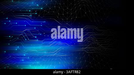 Abstract computer technology blue background banner futuristic business data technology modern concept, circuit board shape lines connecting link Stock Photo