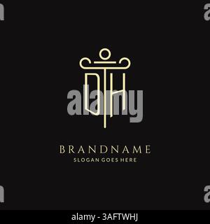 Luxury modern monogram DH logo for law firm with pillar icon design style vector graphic Stock Vector