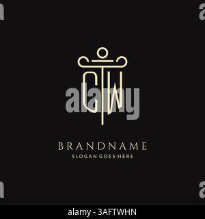 Luxury modern monogram CW logo for law firm with pillar icon design style vector graphic Stock Vector