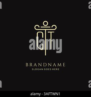 Luxury modern monogram CT logo for law firm with pillar icon design style vector graphic Stock Vector