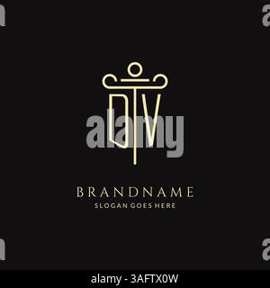 Luxury modern monogram DV logo for law firm with pillar icon design style vector graphic Stock Vector