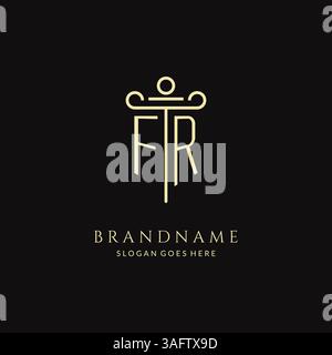 Luxury modern monogram FR logo for law firm with pillar icon design style vector graphic Stock Vector