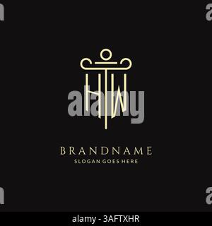 Luxury modern monogram HW logo for law firm with pillar icon design style vector graphic Stock Vector