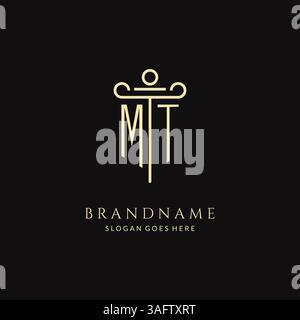 Luxury modern monogram MT logo for law firm with pillar icon design style vector graphic Stock Vector