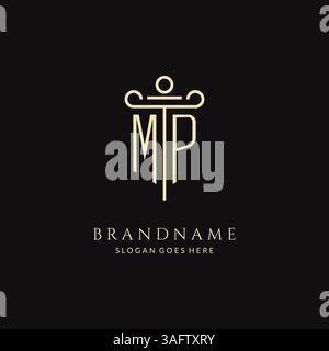 Luxury modern monogram MP logo for law firm with pillar icon design style vector graphic Stock Vector