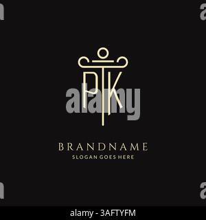 Luxury modern monogram PK logo for law firm with pillar icon design style vector graphic Stock Vector