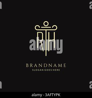 Luxury modern monogram RH logo for law firm with pillar icon design style vector graphic Stock Vector