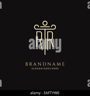 Luxury modern monogram RR logo for law firm with pillar icon design style vector graphic Stock Vector