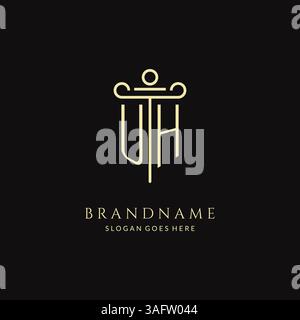 Luxury modern monogram UH logo for law firm with pillar icon design style vector graphic Stock Vector