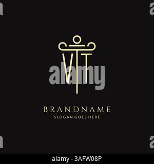 Luxury modern monogram VT logo for law firm with pillar icon design style vector graphic Stock Vector