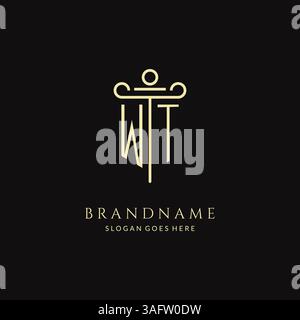 Luxury modern monogram WT logo for law firm with pillar icon design style vector graphic Stock Vector