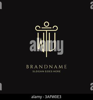 Luxury modern monogram WU logo for law firm with pillar icon design style vector graphic Stock Vector