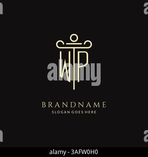 Luxury modern monogram WP logo for law firm with pillar icon design style vector graphic Stock Vector