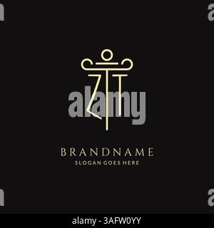 Luxury modern monogram ZT logo for law firm with pillar icon design style vector graphic Stock Vector