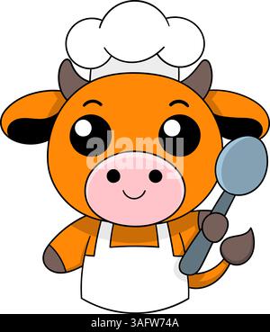 A cartoon illustration of a cow chef holding a banner Stock Vector ...