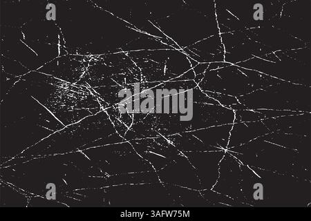 Scratched and Cracked Surface Grunge Texture Vector. Uneven Overlay. Distressed Grungy Effect. Vector Illustration.Black Isolated on White Background. Stock Vector
