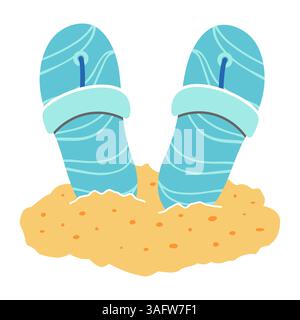 Y2k cartoon cute beach slippers, flip flops. Summer beach fun. Vector illustration Stock Vector