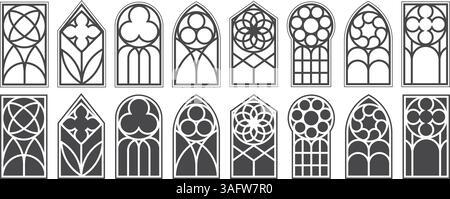 Gothic church window frames. Vector arches stippled shapes. Silhouettes ...