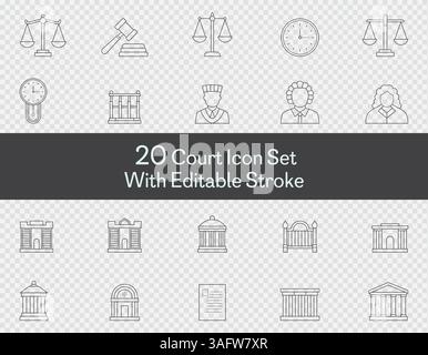 Court icon set vector art Isolated on transparent background and editable stroke Stock Vector