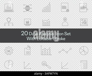 Data analysis icon set vector art Isolated on transparent background and editable stroke Stock Vector