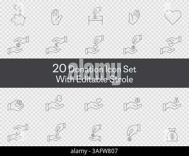 Donation icon set vector art Isolated on transparent background and editable stroke Stock Vector