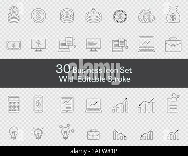 Business icon set vector art Isolated on transparent background and editable stroke Stock Vector