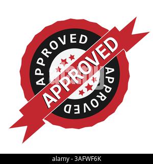 Red Approved Stamp Vector Bold Typography with Stars, Ribbon, and Official Seal Stock Vector