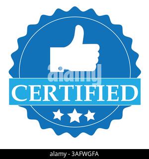 Blue Certified Seal Thumbs Up Icon with Stars and Approval Badge Design Stock Vector