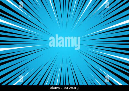 Blue comic book burst background. Manga background. Comic anime black lines Stock Vector