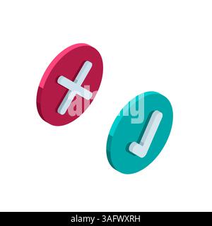 round shield isometric icon with a check mark and with a crosshair in color on a white background, reliable protection or insecurity Stock Vector