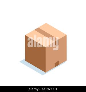 isometric box in color on a white background, shipping packaging or package Stock Vector