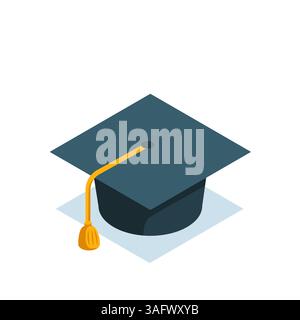 isometric bachelor cap icon in color on white background, university study or graduation Stock Vector