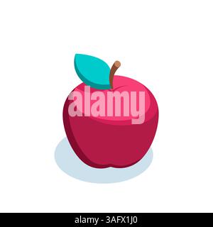isometric apple icon in color on white background, study or food Stock Vector