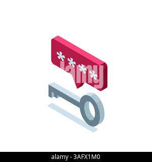 isometric icon of key and password entry fields in color on a white background, authorization or authentication Stock Vector