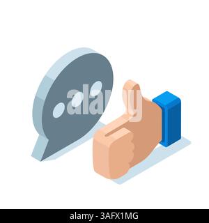 isometric like and comment icon in color on white background, good comment or review Stock Vector