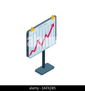isometric presentation board icon in color on white background, poster for financial presentation or growing arrow Stock Vector