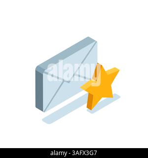 isometric envelope with a star in color on a white background, selected mail Stock Vector