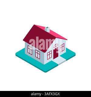isometric house icon in color on white background, private house or real estate Stock Vector