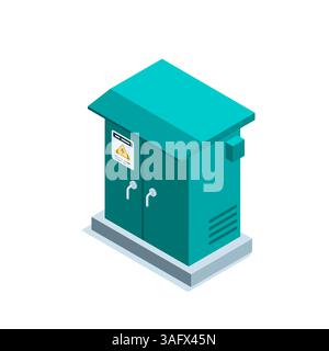 isometric transformer box in color on a white background, electricity networks and clean energy Stock Vector