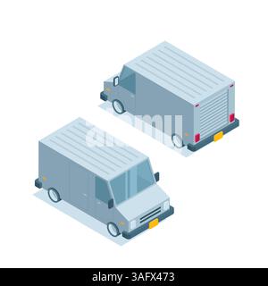 front and back view isometric van icon in color on white background, transport for cargo transportation or delivery service Stock Vector